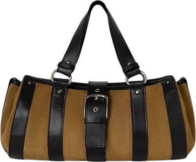 Brown Suede Shoulder Bag with Black Leather Straps