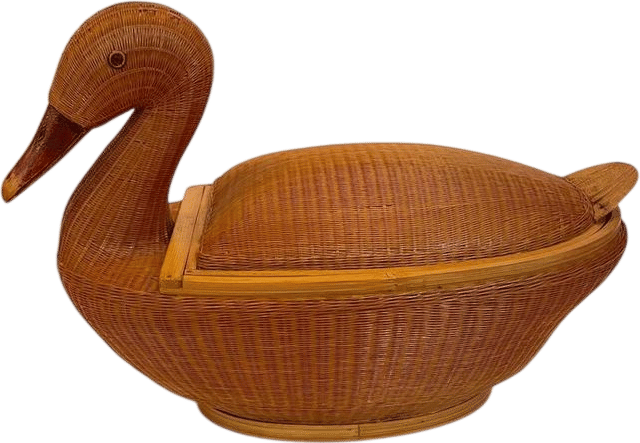 Vintage Wicker Bamboo Duck Basket With Lid Hand Woven Rattan Decorative MCM - Etsy