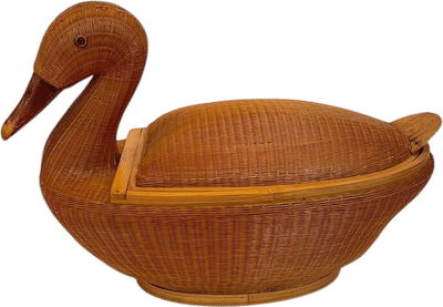 Vintage Wicker Bamboo Duck Basket with Lid