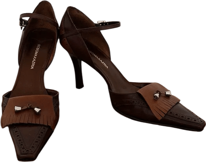 BCBGMAXAZRIA Brown Leather Heels With Fringe Detail Size 8