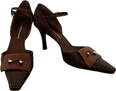BCBGMAXAZRIA Brown Leather Fringe Heels