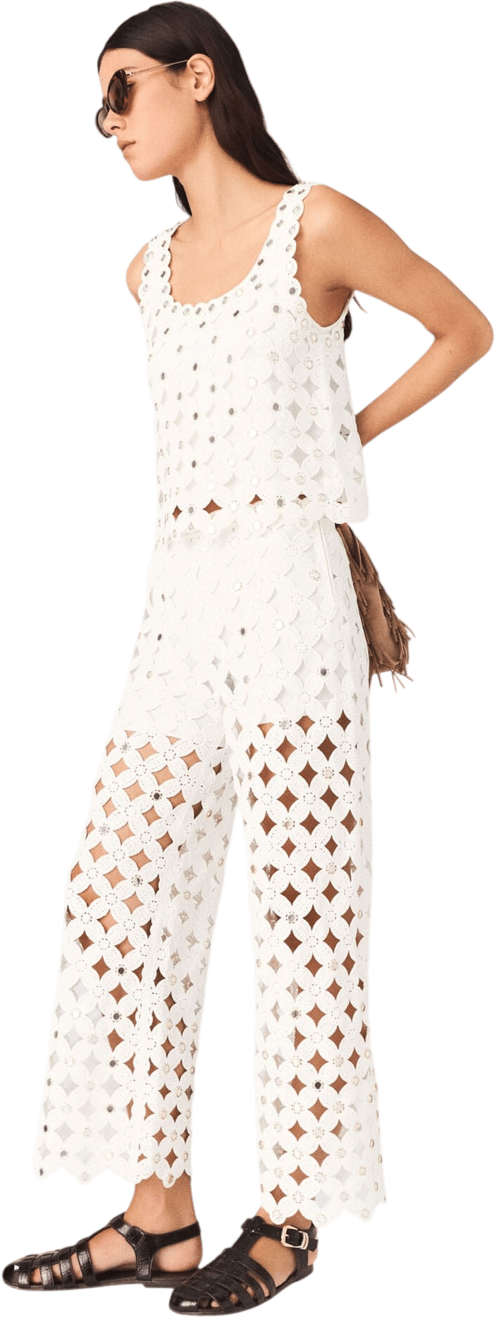 Maje Crochet Trousers with Mirrors - White