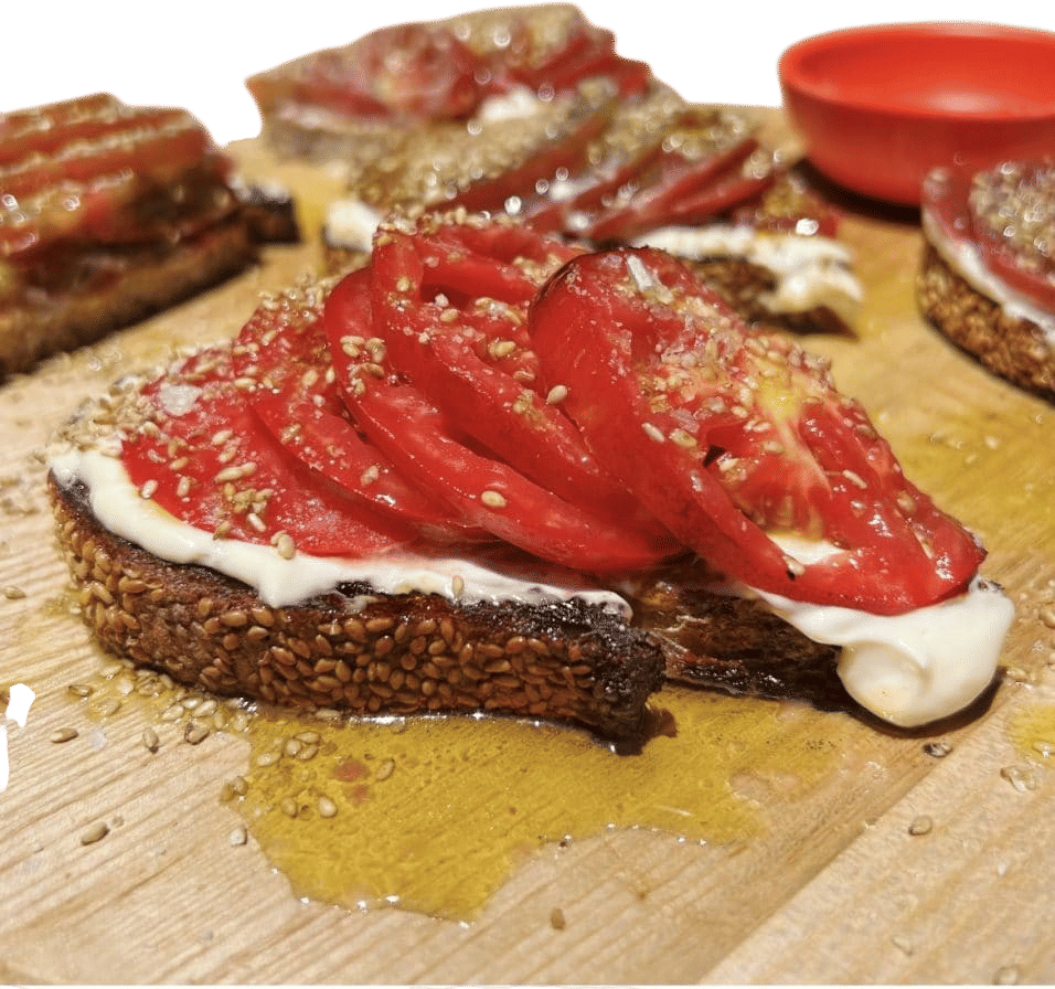 Shingled Tomato Toast with Sesame Mayo (Molly Baz)