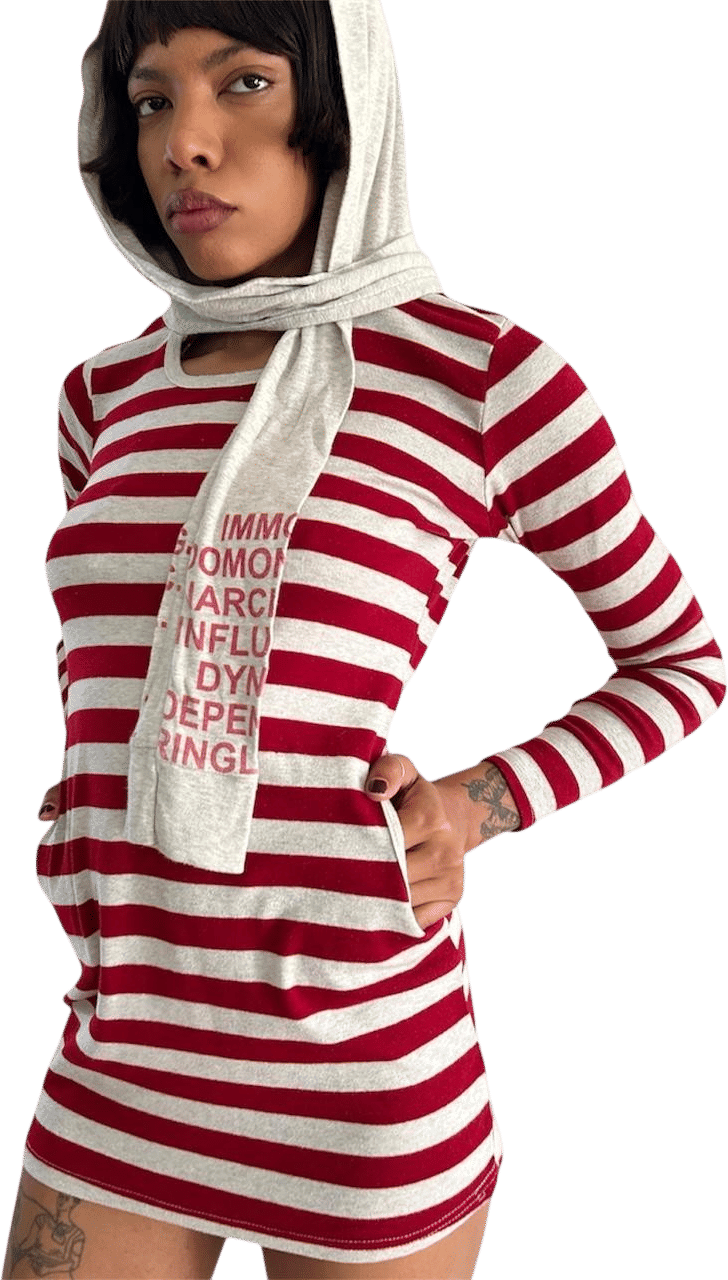 American Vintage Red and Gray Striped Jumper with Scarf