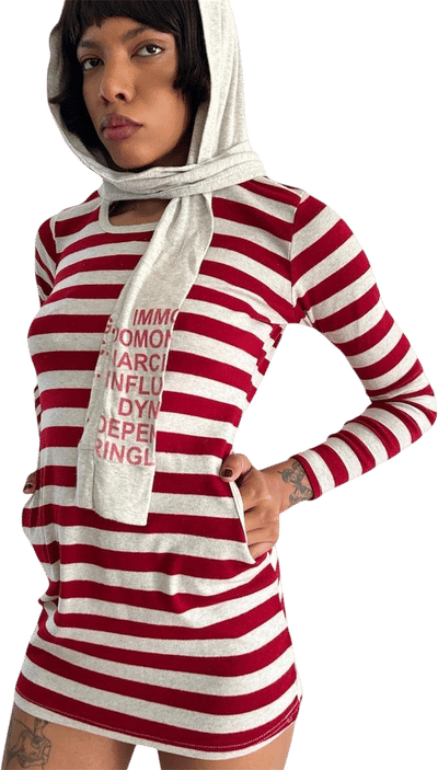 American Vintage Red and Gray Striped Jumper with Scarf