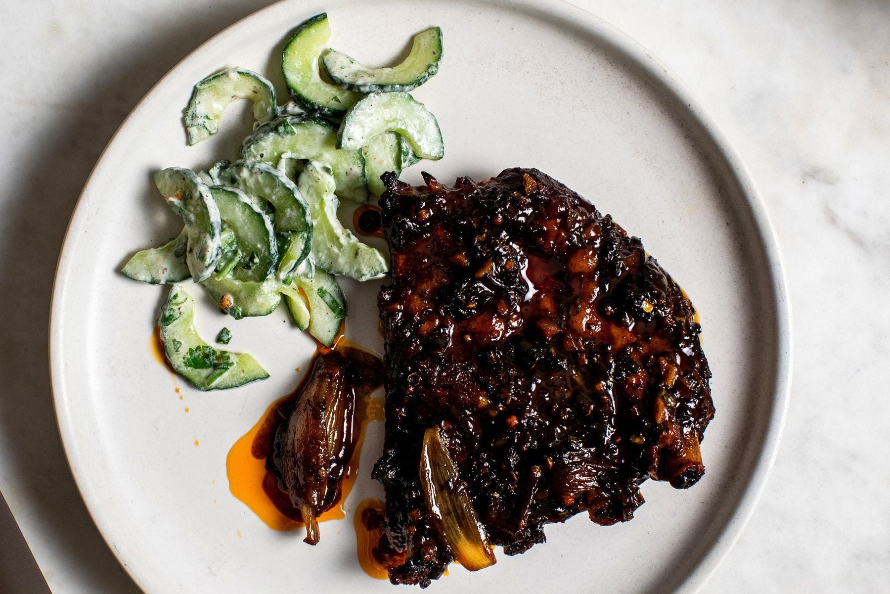 Sweet and Spicy Ribs With Cilantro and Cucumber Recipe