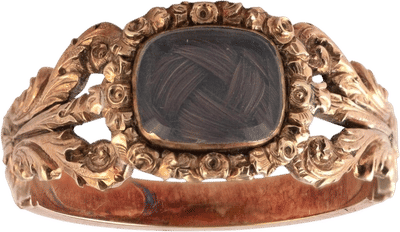 Antique 9ct Yellow Gold Mourning Ring with Hair Locket (Circa 1850)