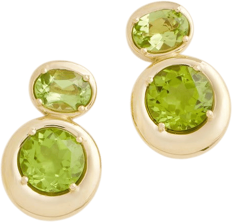 18K Yellow Gold Oval and Round Earring with Peridot