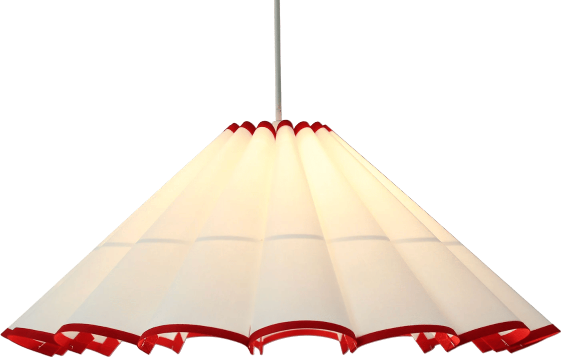 Handmade White Fabric Pendant Lamp with Red Trim