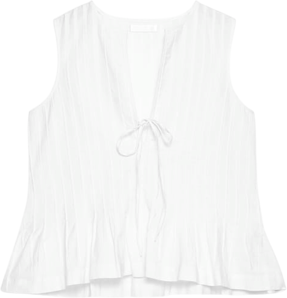Linen Blend Pleated Boxy Top White