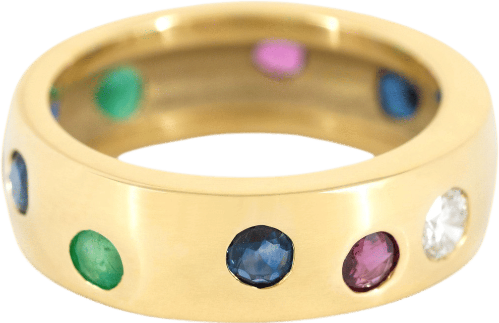 Ruby, Diamond, Emerald, and Sapphire Flush Set Ring
