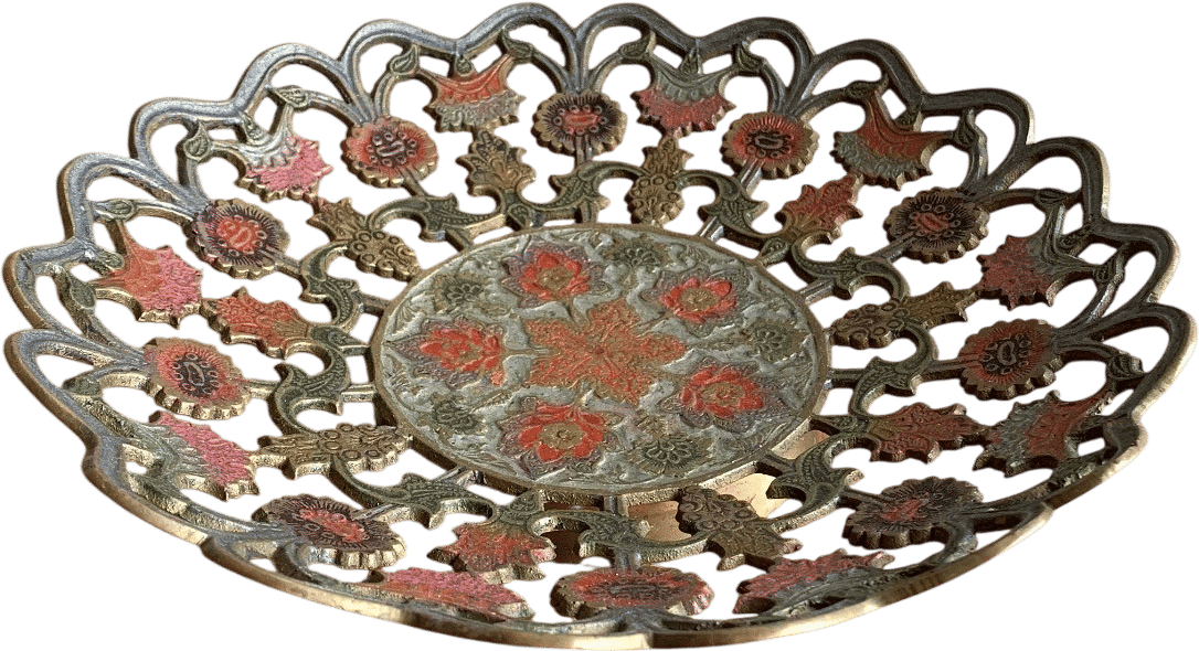 Brass floral enamel bowl