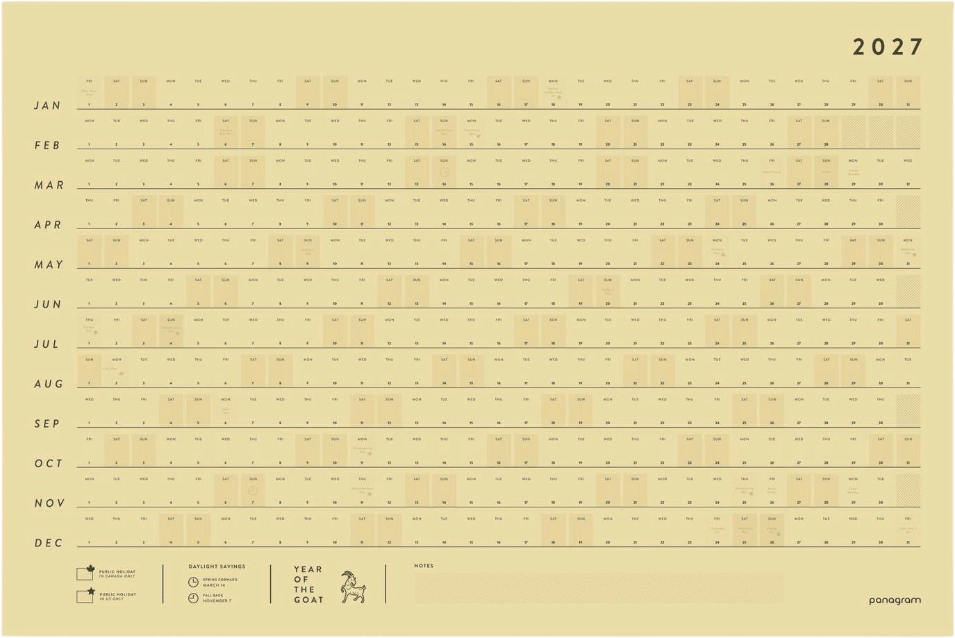2027 Large Wall Calendar (Vintage Gold)