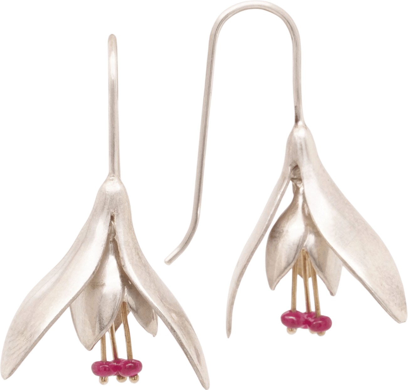 Snow Drops Flower Earrings with Rubies