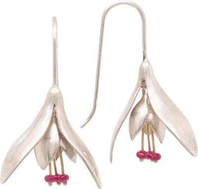 Snow Drops Flower Earrings with Rubies