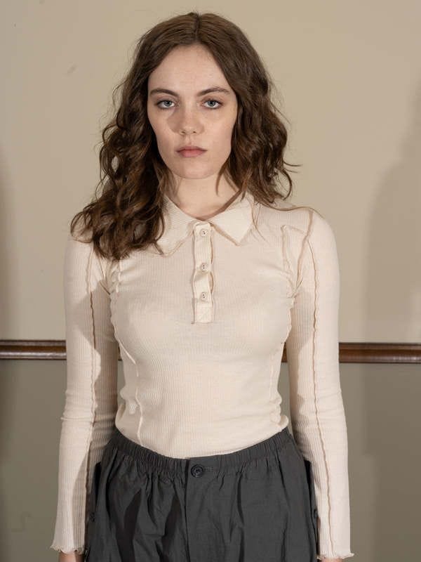 Baserange Omato Polo Long Sleeve Top - Off White