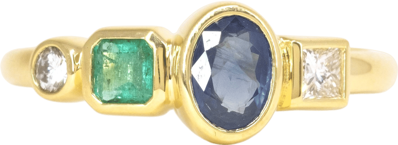 Sapphire Emerald and Champagne Diamonds