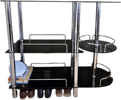 Vintage Chrome and Black Glass Serving Bar Table