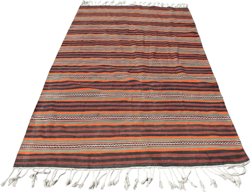 Vintage Turkish Kilim Rug, Bohemian Striped Carpet, 5x8ft Rug, Orange and Brown Kilim, Handmade Ethnic Decor, Large Area Kilim Carpet