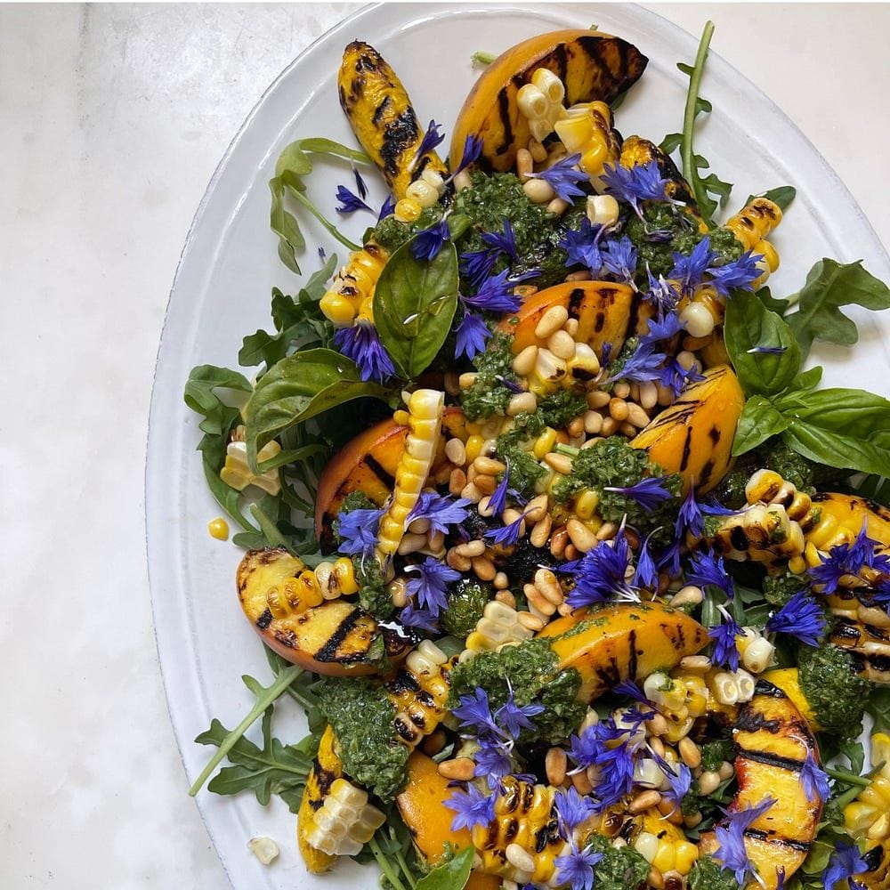 Grilled Peach and Basil Salad Recipe
