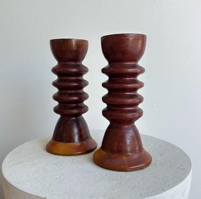 Pair of Turned Wooden Candlesticks