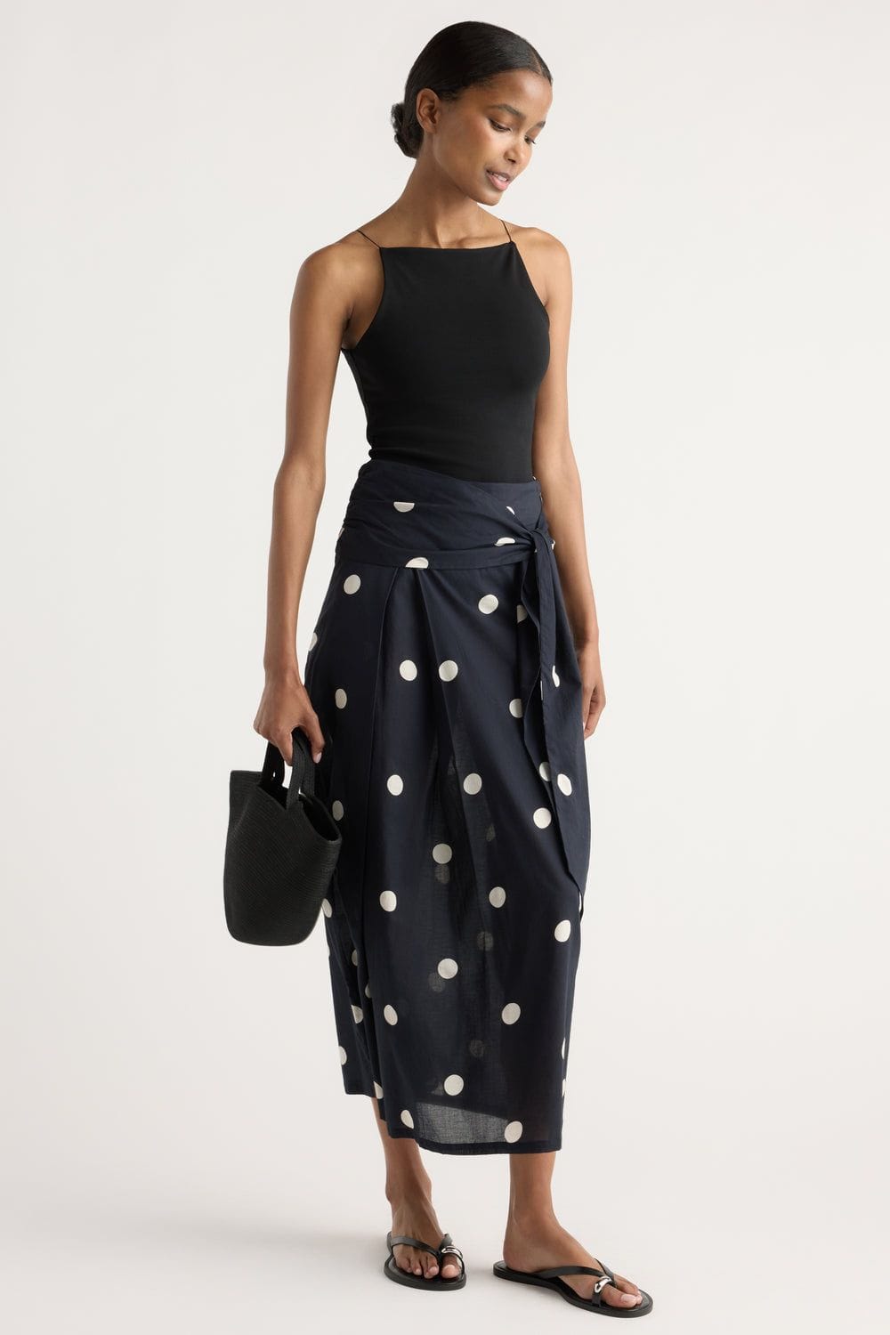 Elodia Lightweight Tie-Waist Polka Dot Skirt
