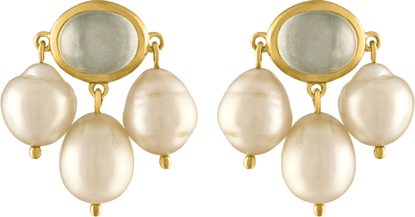 Mango Moonstone and South Sea Pearl Stud Earrings