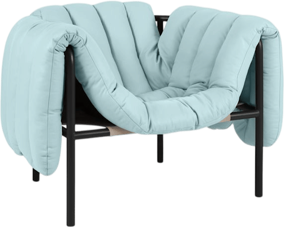 Puffy Lounge Chair, Light Blue Leather