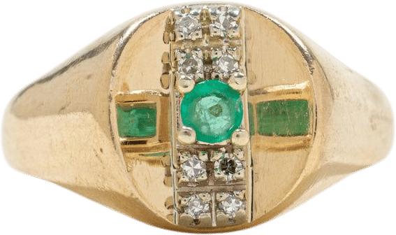 14k Emerald & Diamond Signet Ring
