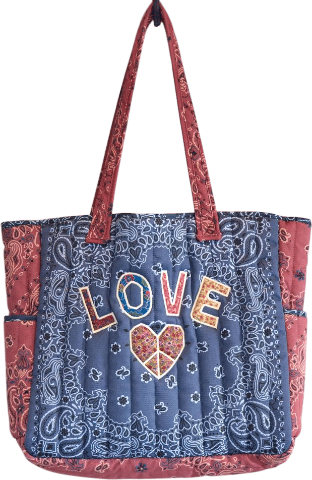 Quilted Applique Love Tote Bag - Blue Classic Bandana – Natural Life