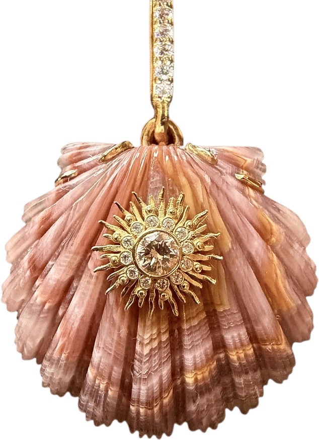 Laguna Agate Scallop with White Diamond Sunburst