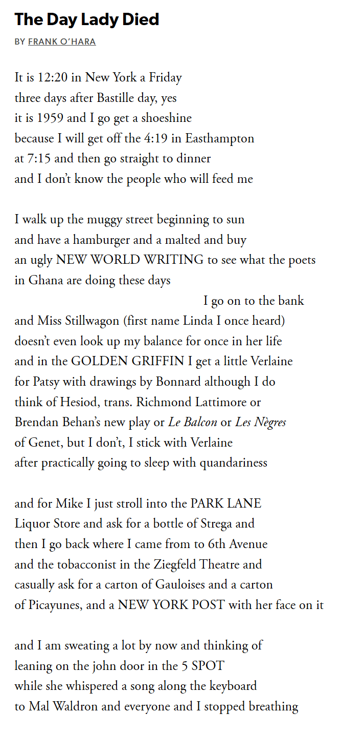 The Day Lady Died (Frank O'Hara)