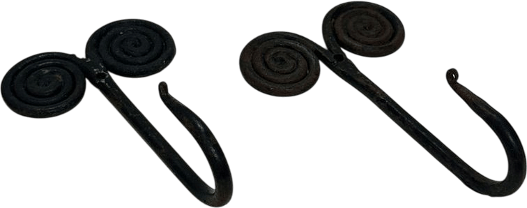 Pair of black metal wall hooks, vintage