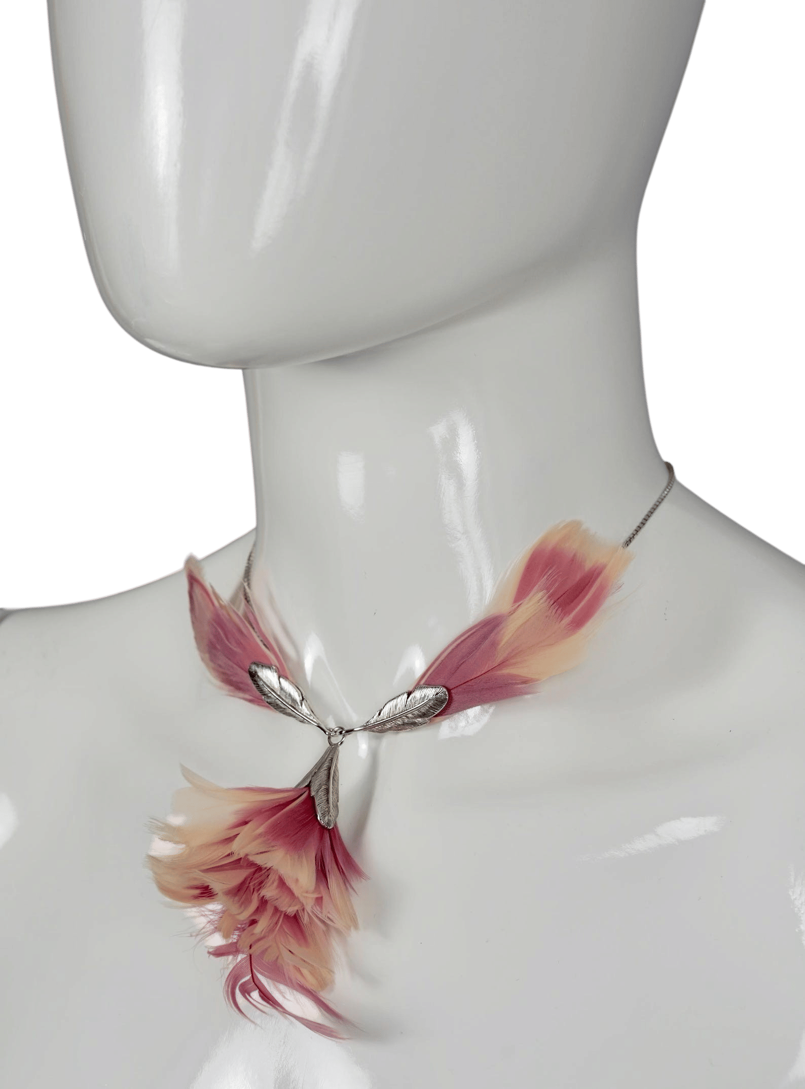 Vintage Christian Dior Pink Feather Pendant Necklace