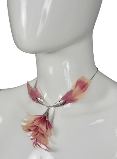 Vintage Christian Dior Pink Feather Pendant Necklace