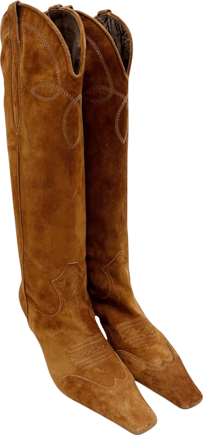 Cognac Suede Knee-High Boots