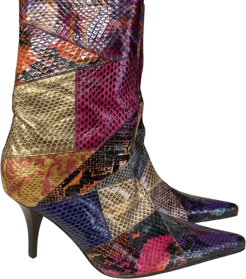 Y2K patchwork "snakeskin" boots (6.5)