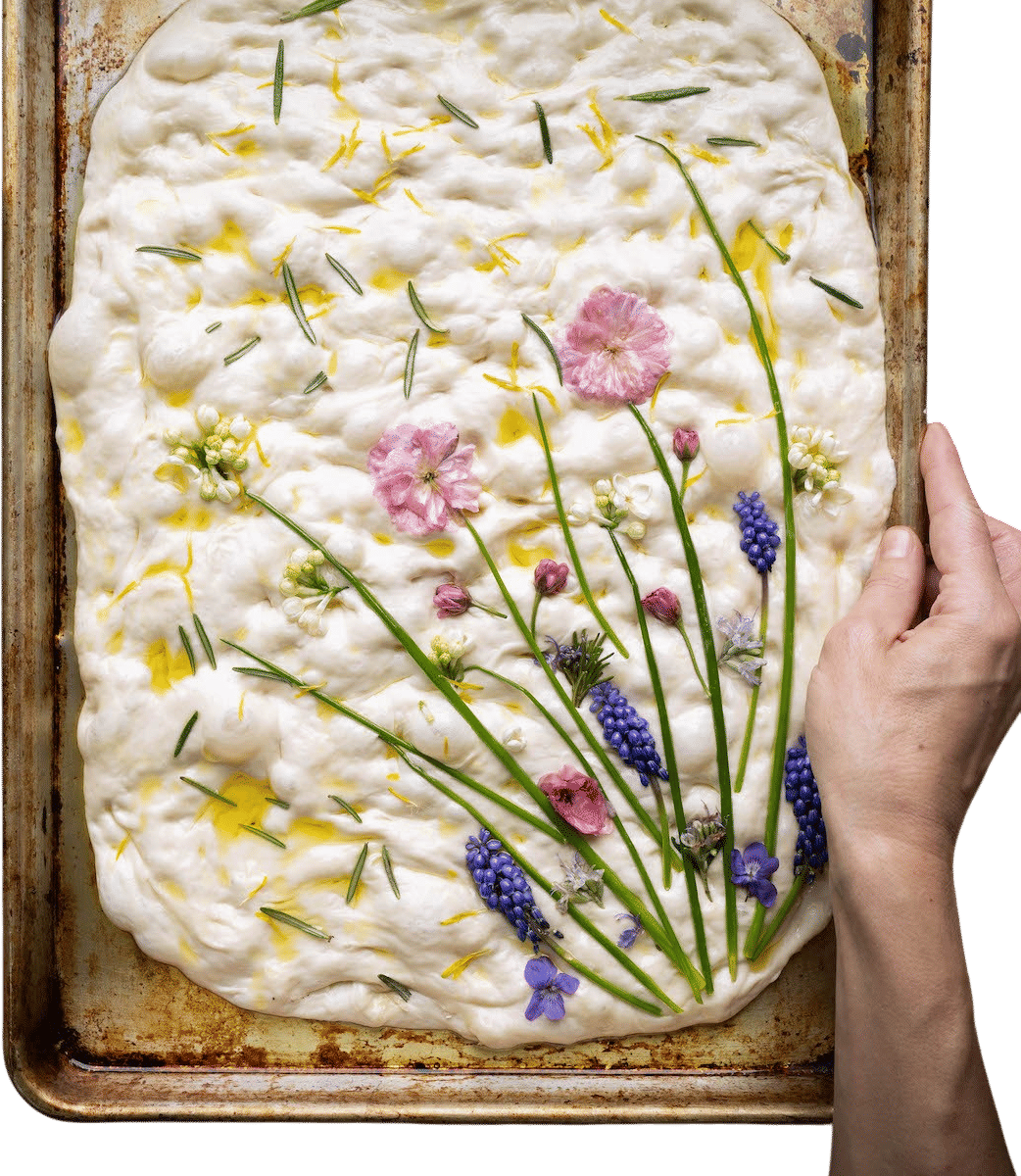 fennel flower focaccia with garlic & onion