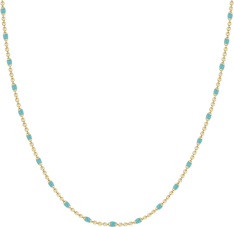 14k Gold Turquoise Enamel Tube Bar Chain Necklace