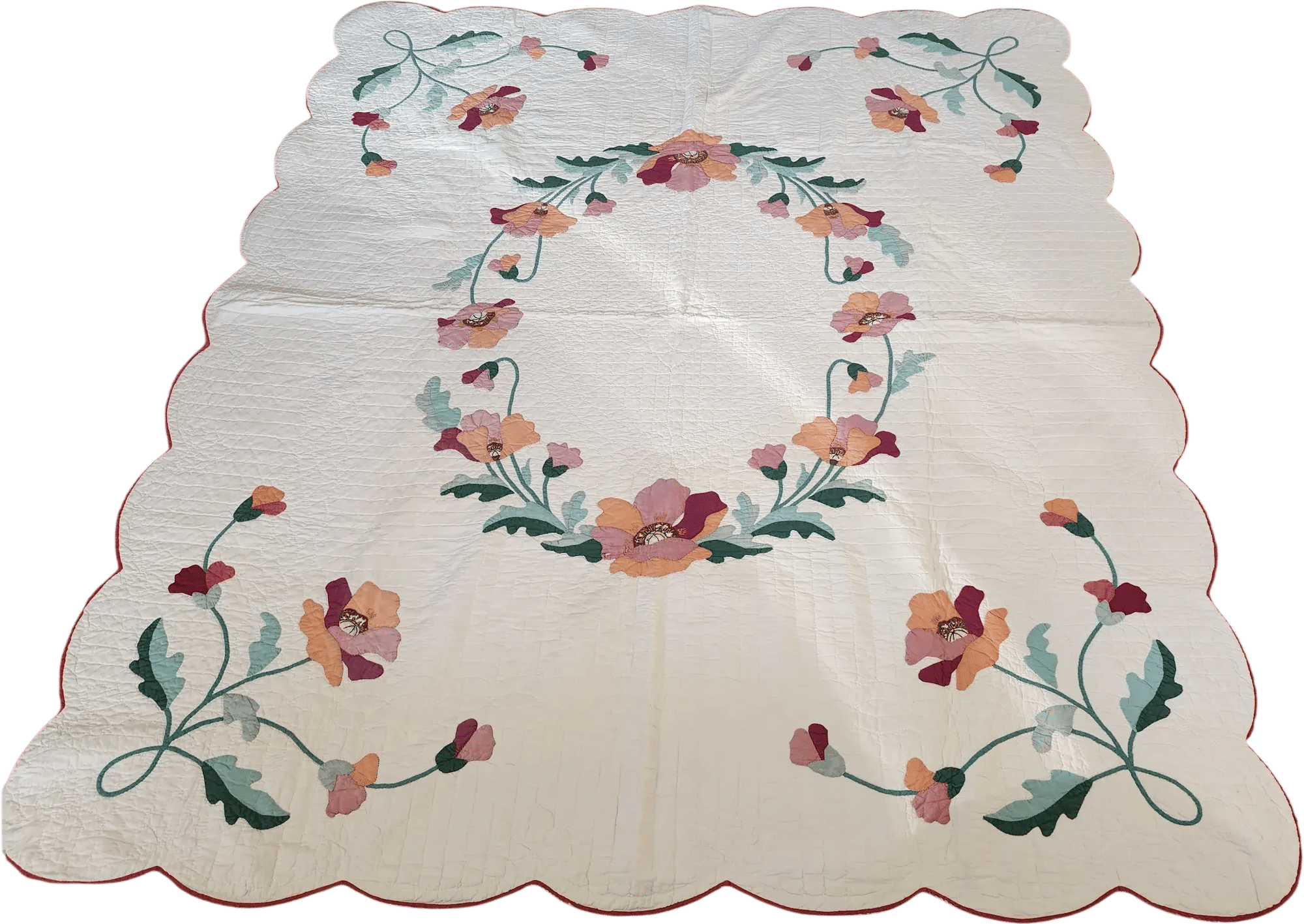 Vintage Folk Art Appliqued Quilt
