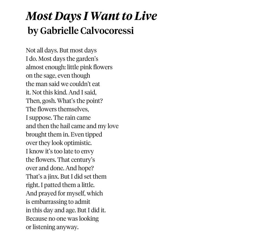 Most Days I Want to Live (Gabrielle Calvocoressi)