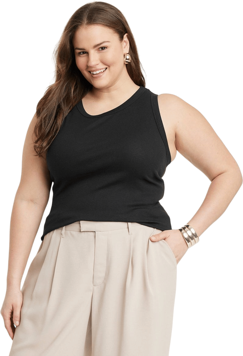 Women's Slim Fit Ribbed Tank Top - A New Day Black