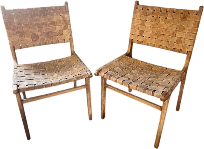 Vintage 1970s Woven Leather Dining Chairs