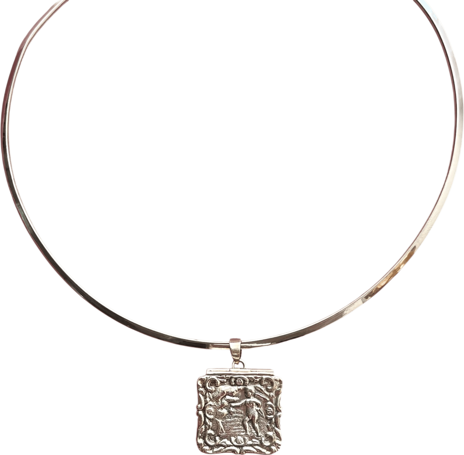 Vintage Sterling Silver Cherub Pillbox Pendant Necklace