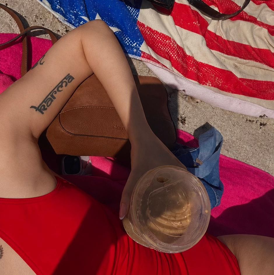 iced coffee on the beach
