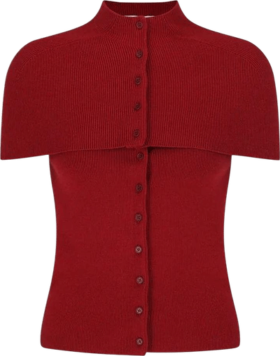 Amomento Red Ribbed Knit Cape Top