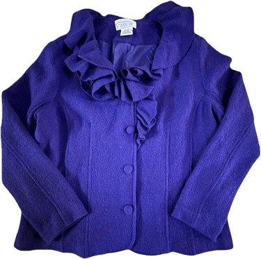 VINTAGE Mandal Bay WOMENS XL JACKET BLAZER~PURPLE RUFFLED~WOOL~L