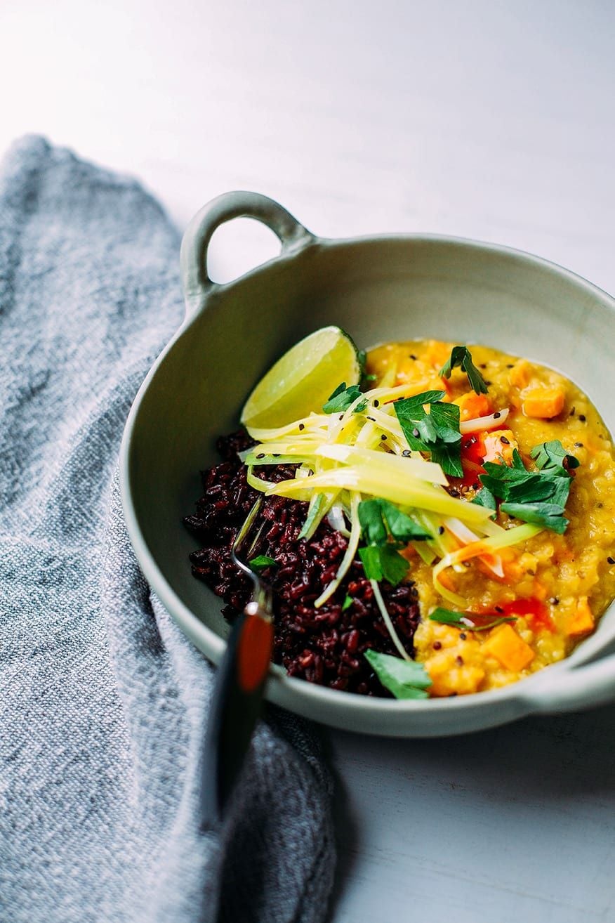 Sweet Potato Dal with Coconut Leeks Recipe