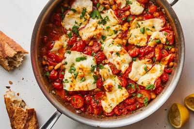 Crispy Halloumi With Tomatoes and White Beans Recipe