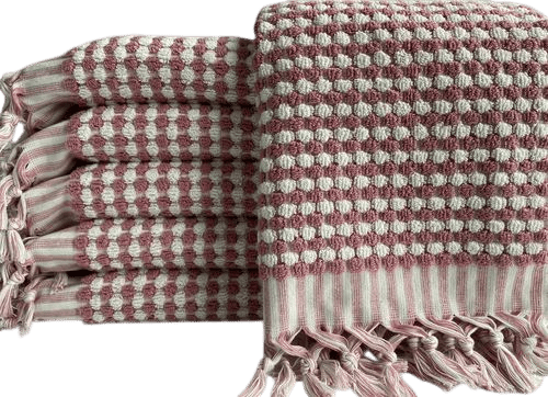 Striped Fringed Hand Towel in Rose